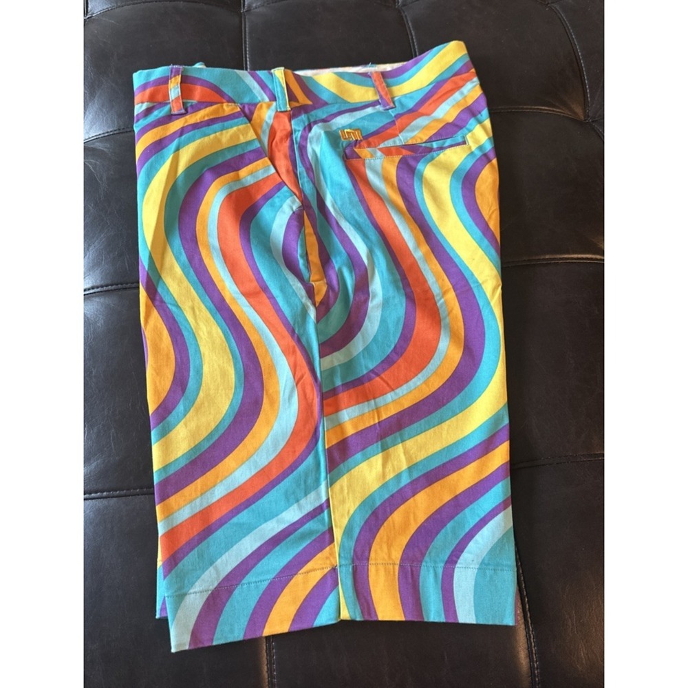 Loudmouth Men‎ Size 34 Blue Multi Psychedelic Golf Shorts Wavy Bold Funky
